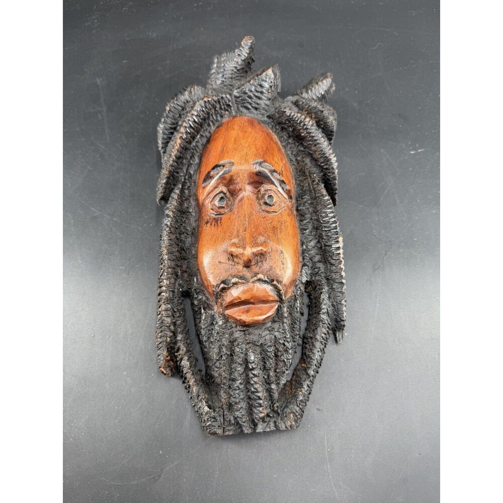 Jamaican Rastafarian Style Face Dreadlocks Dreads Carved Wood Wall Art Decor